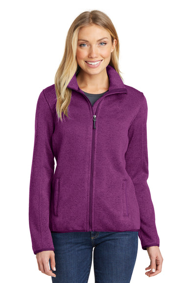 Port Authority L232 Womens Full Zip Sweater Fleece Jacket Heather Purple Front
