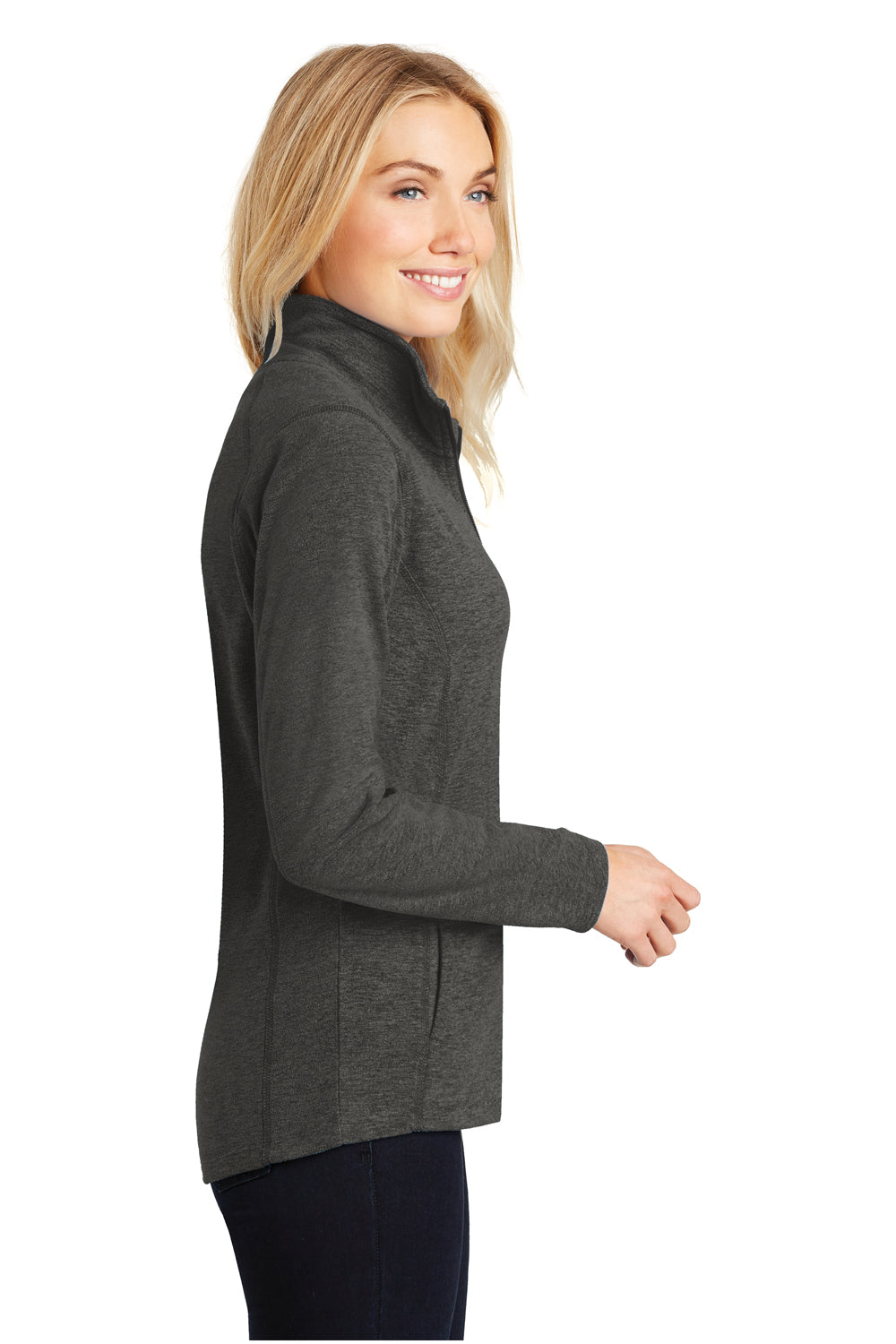 Port Authority L235 Womens Heather Microfleece Full Zip Sweatshirt Charcoal Black Side