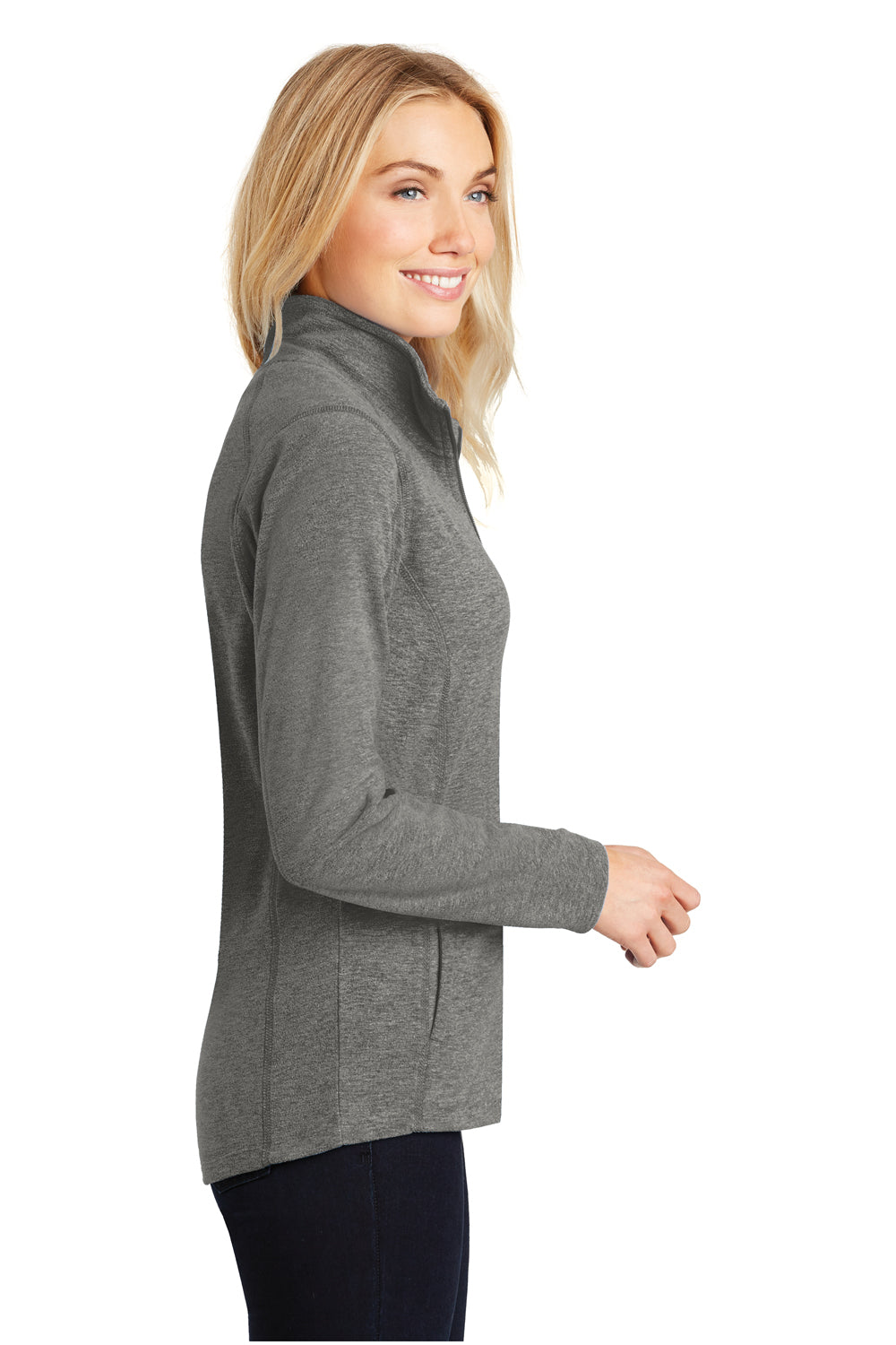 Port Authority L235 Womens Heather Microfleece Full Zip Sweatshirt Pearl Grey Side