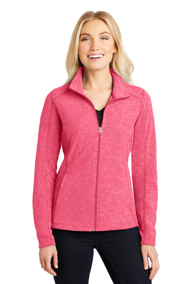 Port Authority L235 Womens Heather Microfleece Full Zip Sweatshirt Fuchsia Pink Front