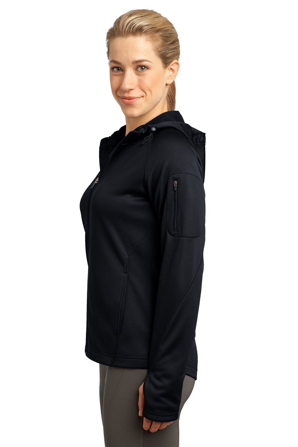 Sport-Tek L248 Womens Tech Moisture Wicking Fleece Full Zip Hooded Sweatshirt Hoodie Black Side