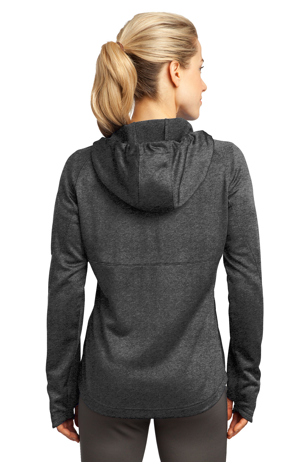 Sport-Tek L248 Womens Tech Moisture Wicking Fleece Full Zip Hooded Sweatshirt Hoodie Heather Graphite Grey Back