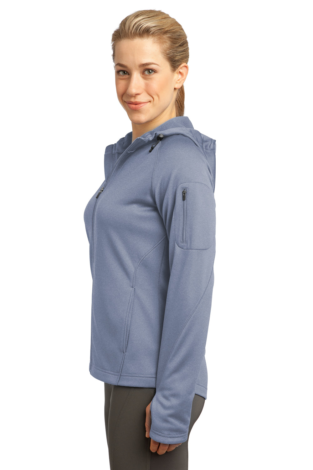 Sport-Tek L248 Womens Tech Moisture Wicking Fleece Full Zip Hooded Sweatshirt Hoodie Heather Grey Side
