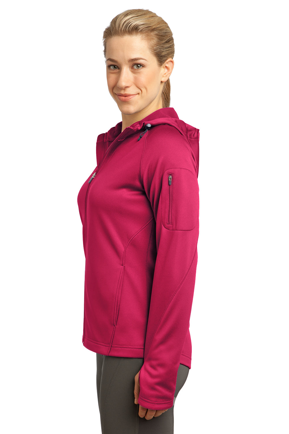 Sport-Tek L248 Womens Tech Moisture Wicking Fleece Full Zip Hooded Sweatshirt Hoodie Fuchsia Pink Side