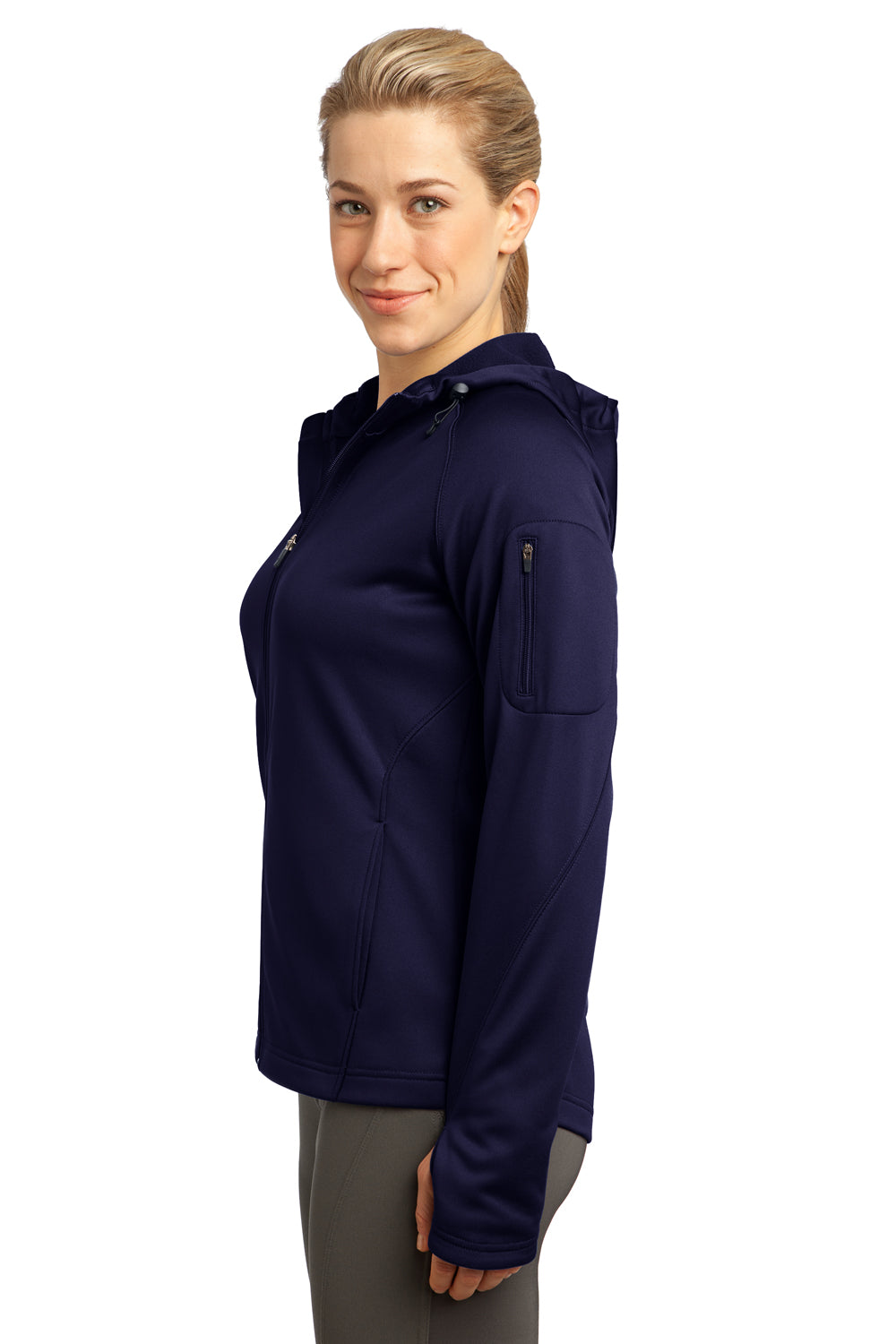 Sport-Tek L248 Womens Tech Moisture Wicking Fleece Full Zip Hooded Sweatshirt Hoodie Navy Blue Side
