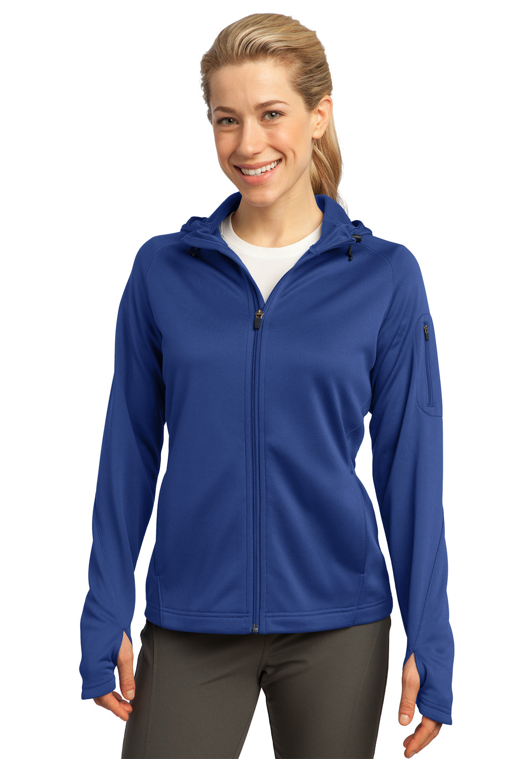 Sport-Tek L248 Womens Tech Moisture Wicking Fleece Full Zip Hooded Sweatshirt Hoodie Royal Blue Front