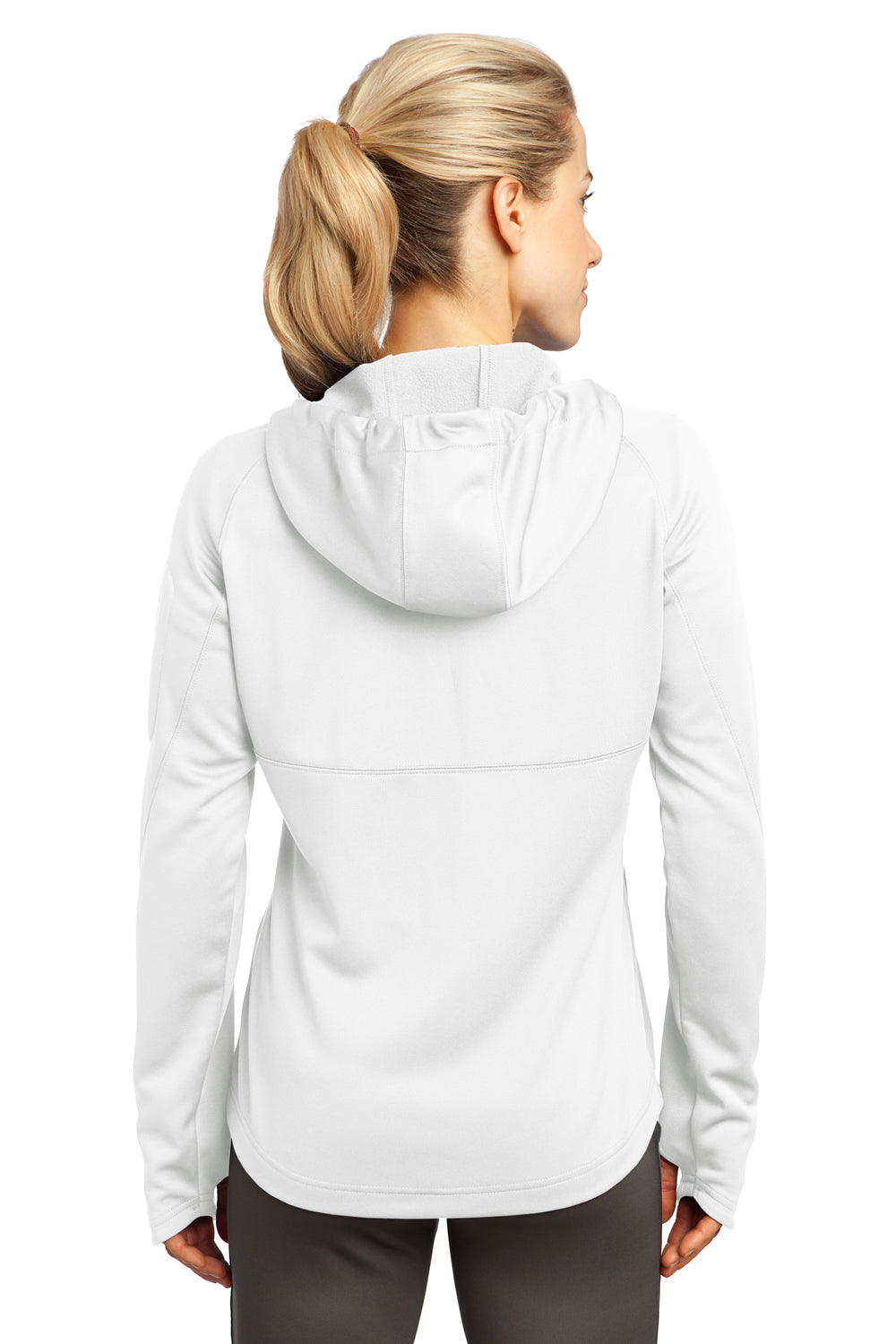 Sport-Tek L248 Womens Tech Moisture Wicking Fleece Full Zip Hooded Sweatshirt Hoodie White Back