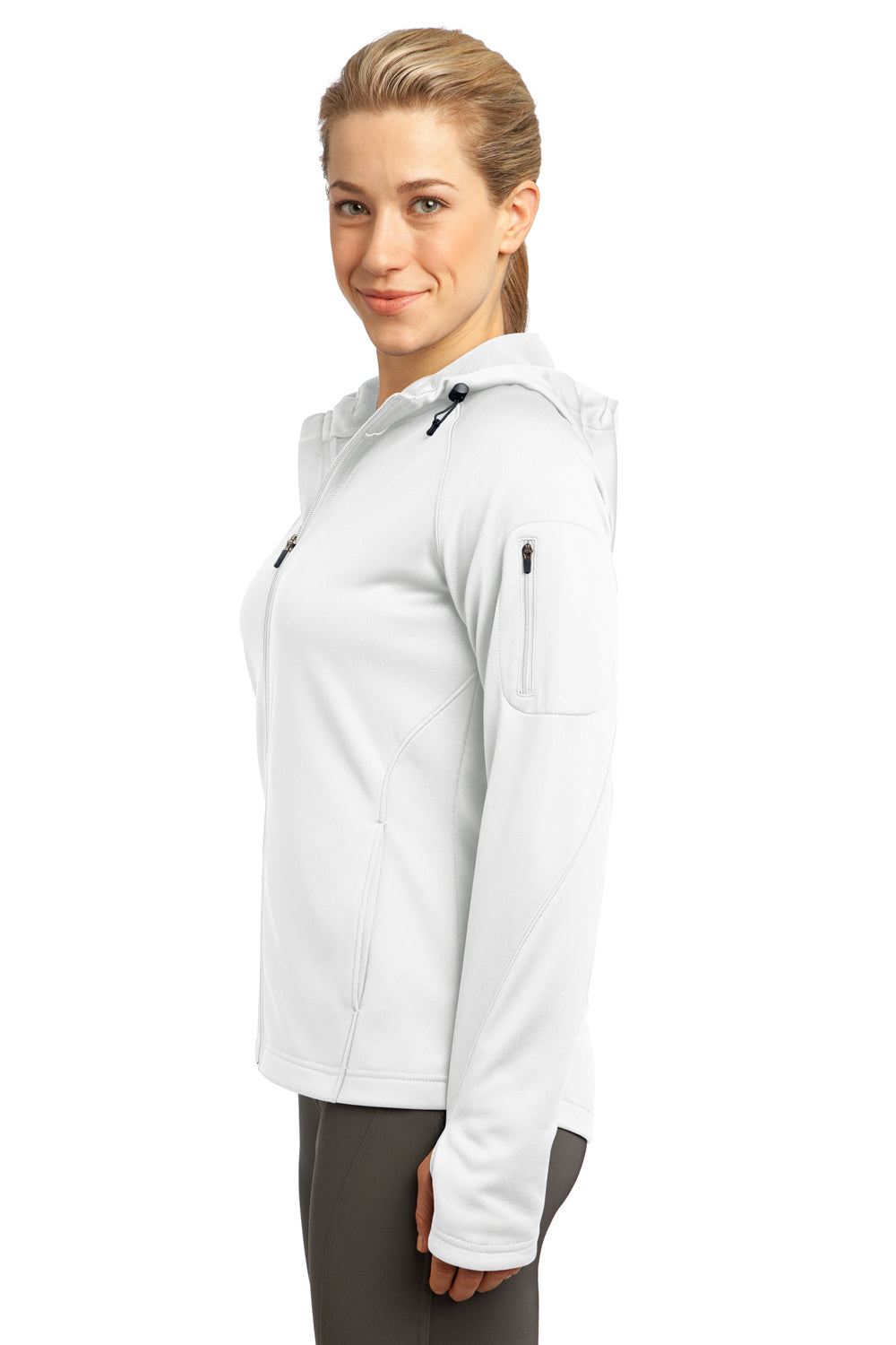 Sport-Tek L248 Womens Tech Moisture Wicking Fleece Full Zip Hooded Sweatshirt Hoodie White Side