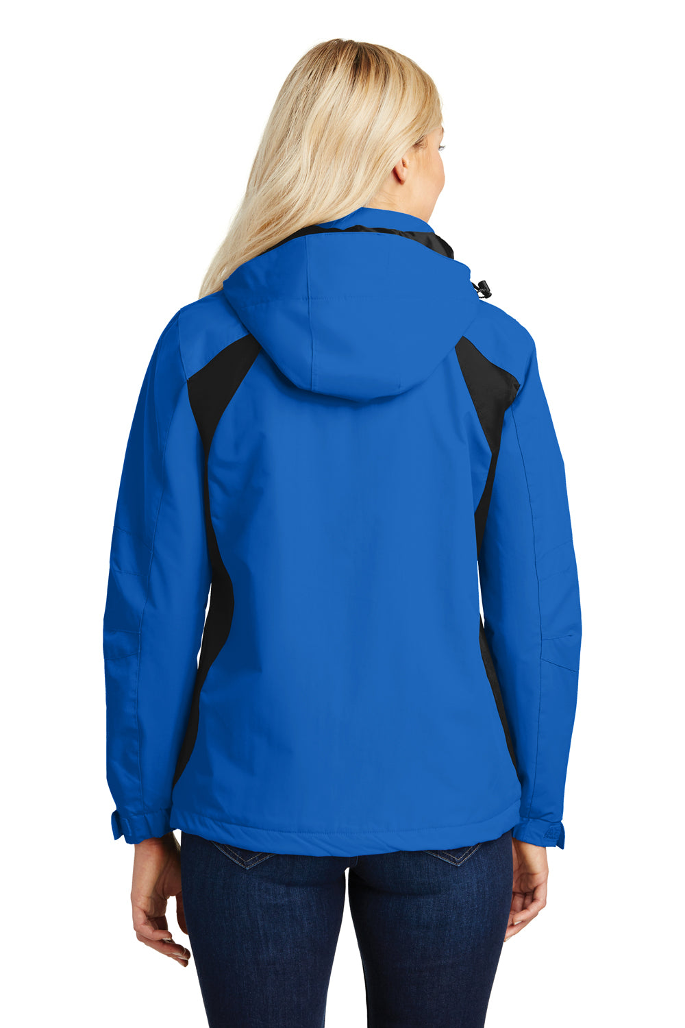 Port Authority L304 Womens All Season II Waterproof Full Zip Hooded Jacket Snorkel Blue/Black Back