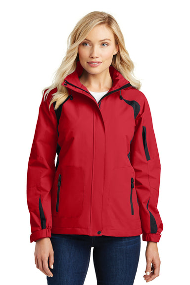 Port Authority L304 Womens All Season II Waterproof Full Zip Hooded Jacket Red/Black Front