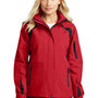 Port Authority Womens All Season II Waterproof Full Zip Hooded Jacket - True Red/Black - Closeout