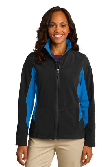 Port Authority L318 Womens Core Wind & Water Resistant Full Zip Jacket Black/Royal Blue Front