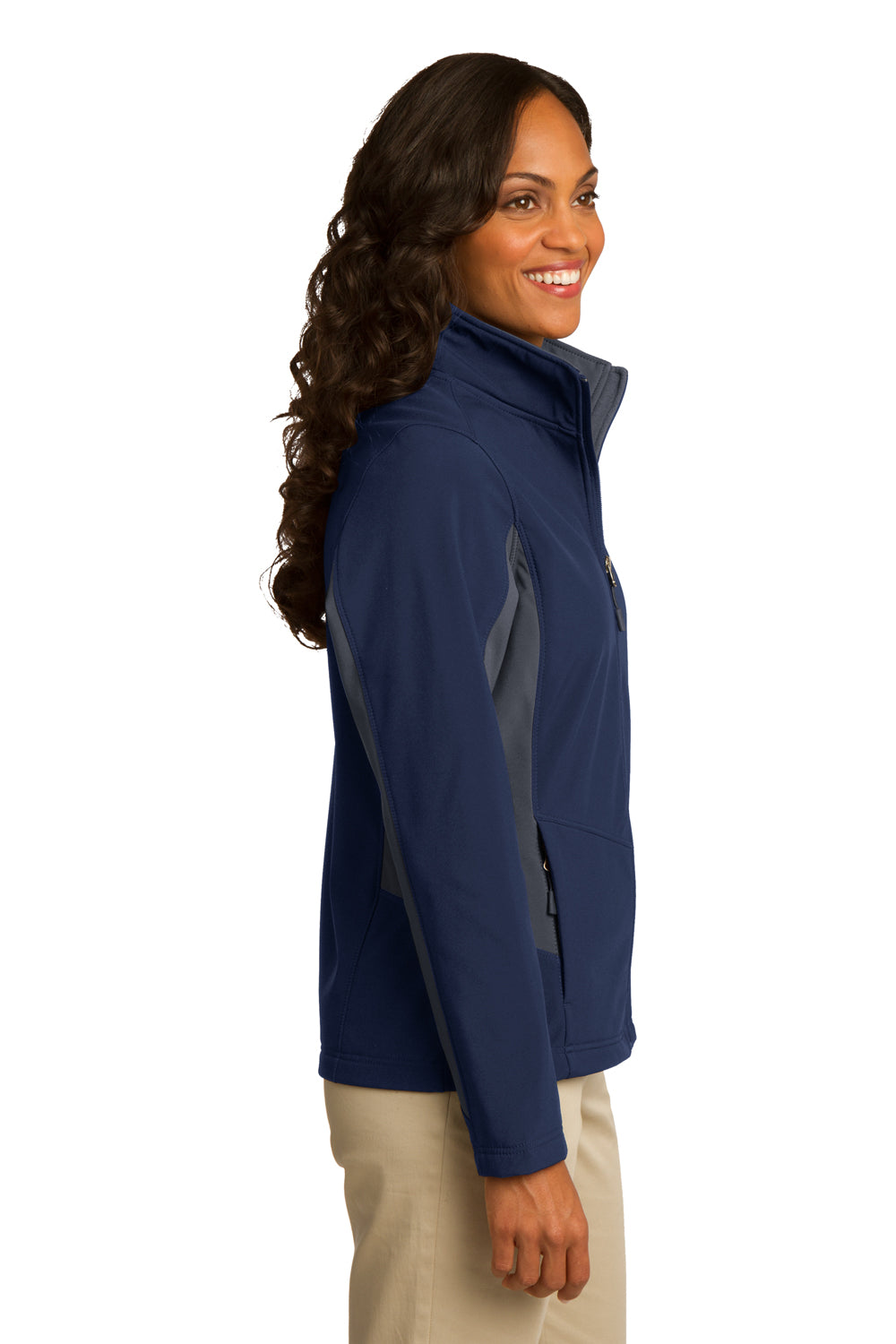 Port Authority L318 Womens Core Wind & Water Resistant Full Zip Jacket Navy Blue/Grey Side