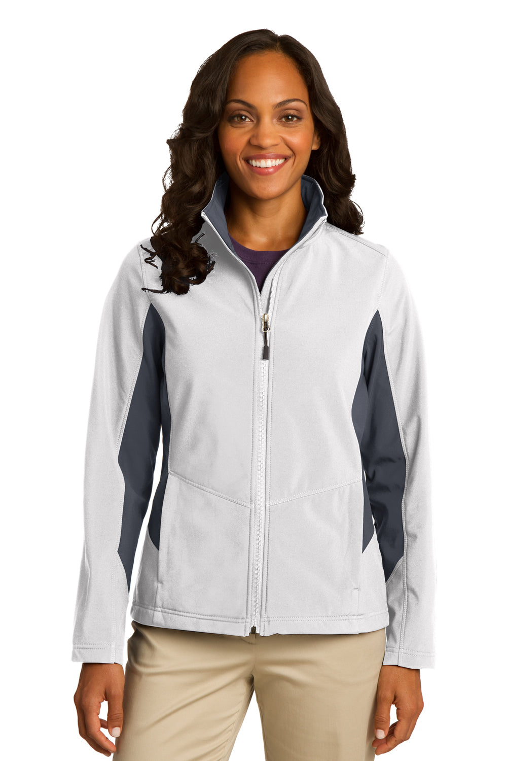 Port Authority L318 Womens Core Wind & Water Resistant Full Zip Jacket White/Grey Front