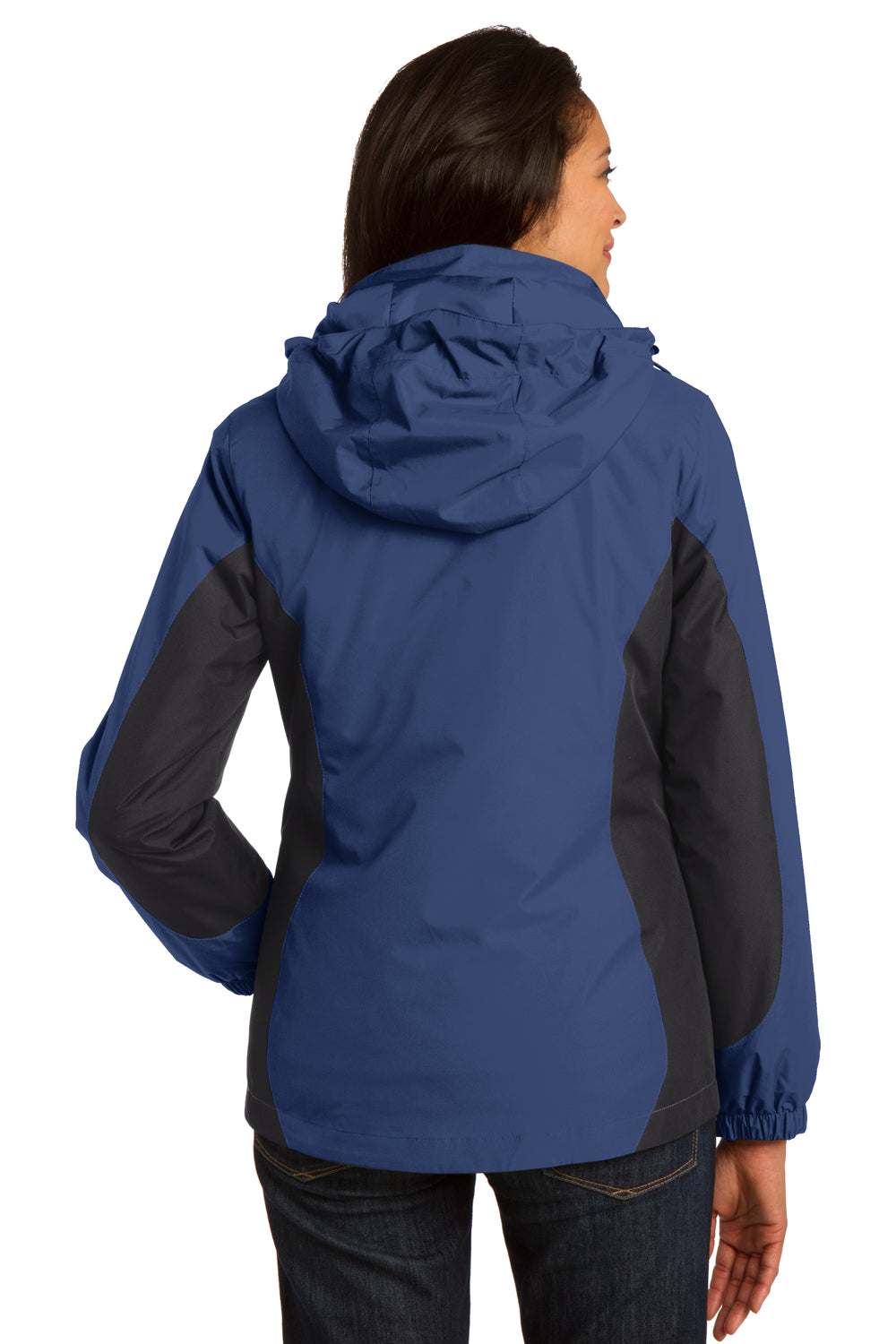 Port Authority L321 Womens 3-in-1 Wind & Water Resistant Full Zip Hooded Jacket Admiral Blue/Black/Grey Back