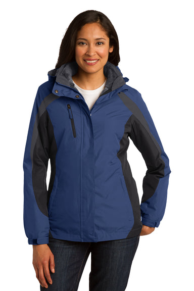 Port Authority L321 Womens 3-in-1 Wind & Water Resistant Full Zip Hooded Jacket Admiral Blue/Black/Grey Front