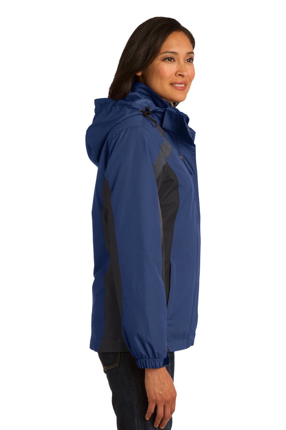 Port Authority L321 Womens 3-in-1 Wind & Water Resistant Full Zip Hooded Jacket Admiral Blue/Black/Grey Side