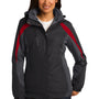 Port Authority Womens 3-in-1 Wind & Water Resistant Full Zip Hooded Jacket - Black/Magnet Grey/Signal Red