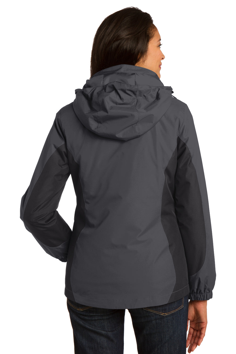 Port Authority L321 Womens 3-in-1 Wind & Water Resistant Full Zip Hooded Jacket Grey/Black/Berry Purple Back
