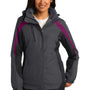 Port Authority Womens 3-in-1 Wind & Water Resistant Full Zip Hooded Jacket - Magnet Grey/Black/Very Berry Purple
