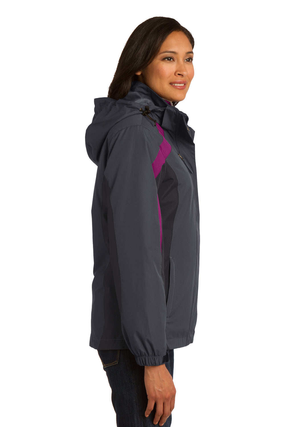 Port Authority L321 Womens 3-in-1 Wind & Water Resistant Full Zip Hooded Jacket Grey/Black/Berry Purple Side
