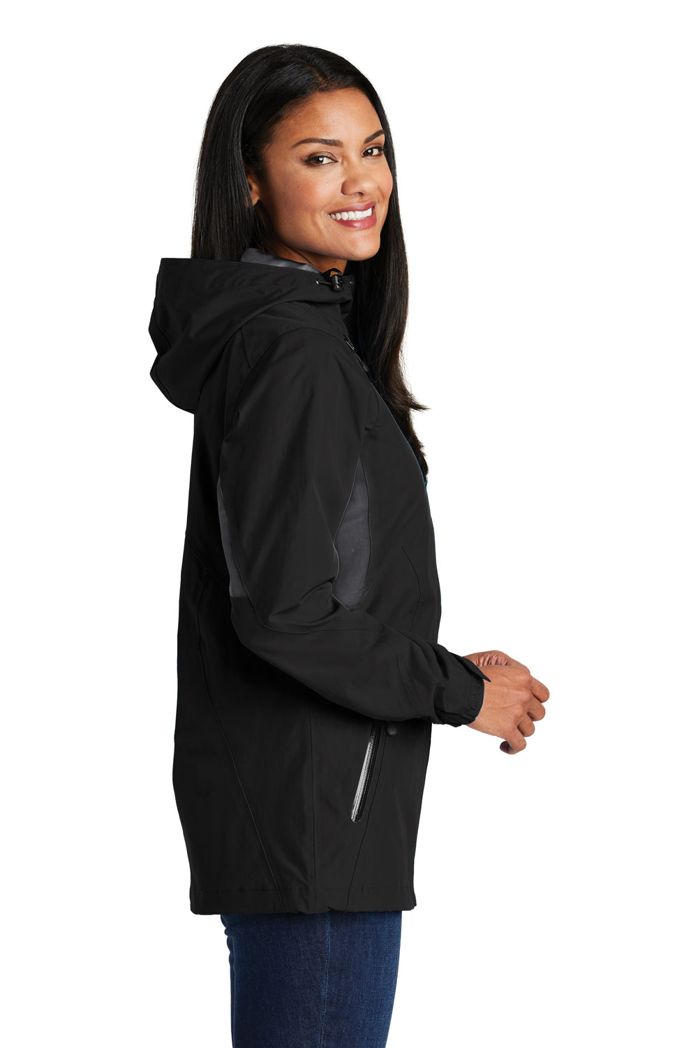 Port Authority L322 Womens Cascade Waterproof Full Zip Hooded Jacket Black/Grey Side