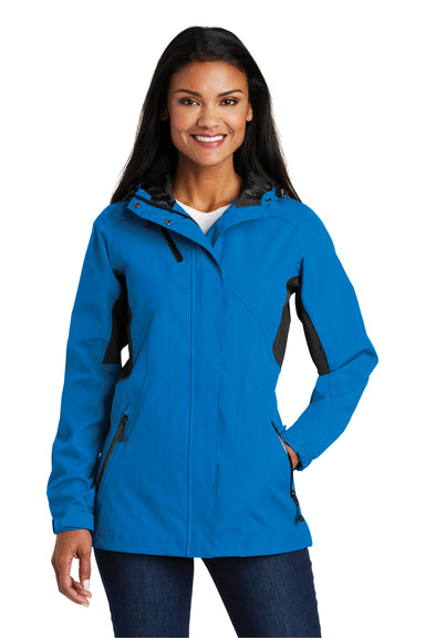 Port Authority L322 Womens Cascade Waterproof Full Zip Hooded Jacket Imperial Blue/Black Front