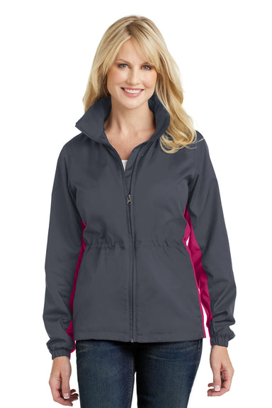 Port Authority L330 Womens Core Wind & Water Resistant Full Zip Jacket Battleship Grey/Rose Pink Front