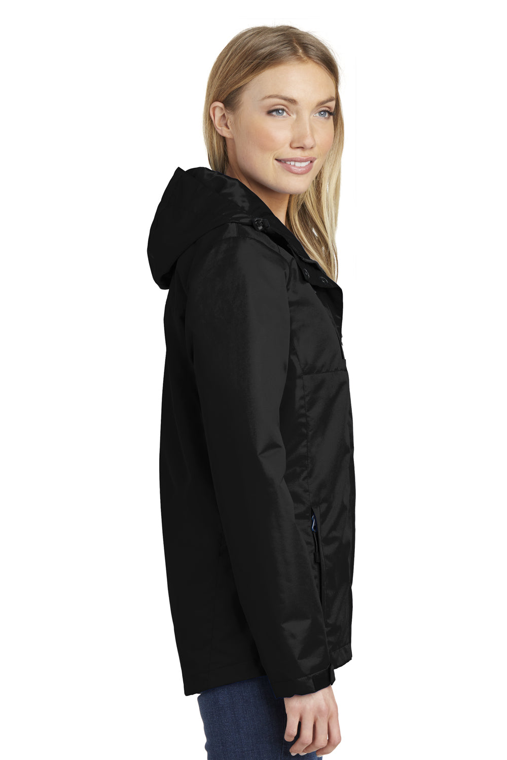 Port Authority L331 Womens All Conditions Waterproof Full Zip Hooded Jacket Black Side
