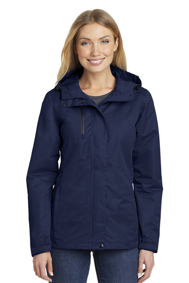Port Authority L331 Womens All Conditions Waterproof Full Zip Hooded Jacket Navy Blue Front