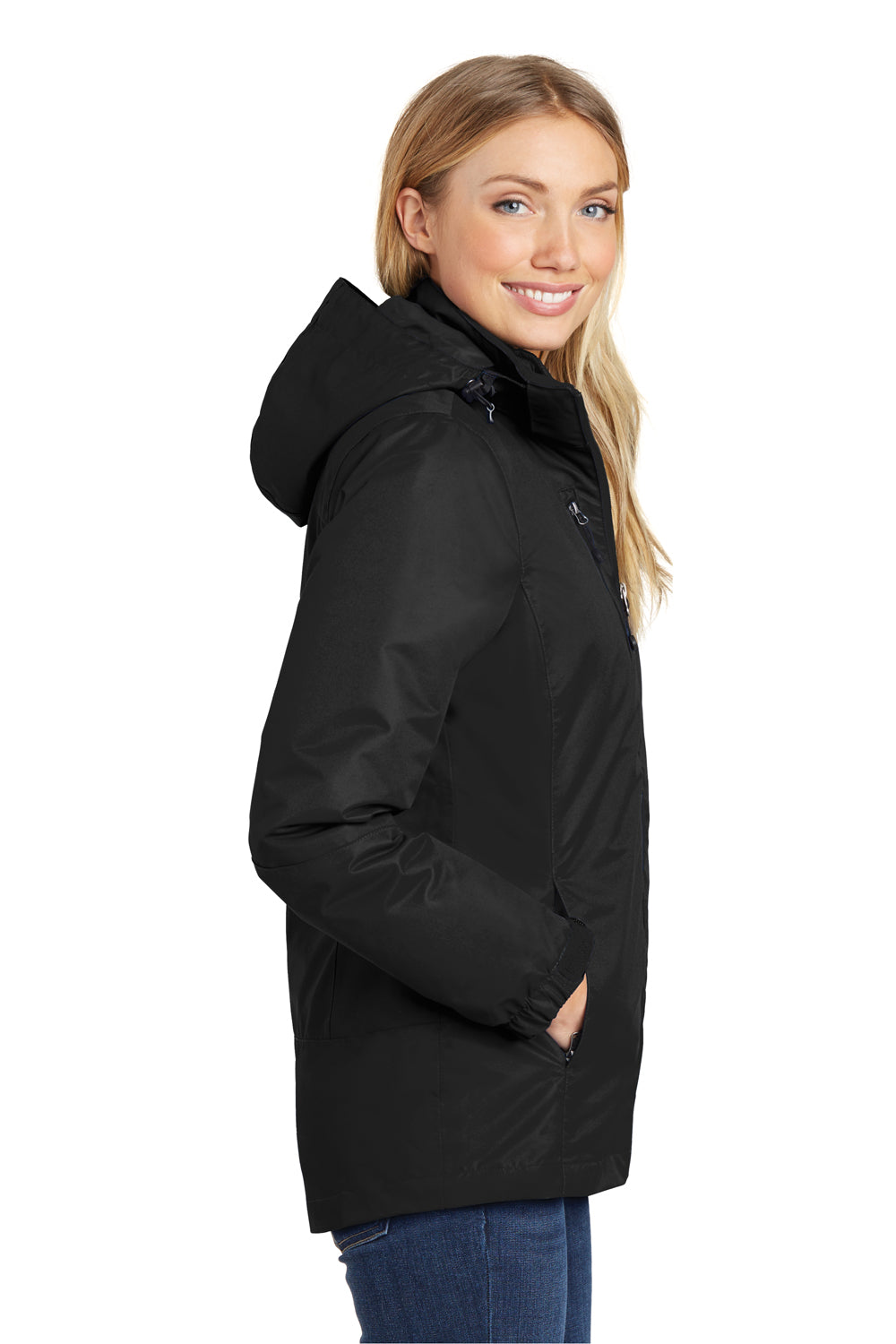 Port Authority L332 Womens Vortex 3-in-1 Waterproof Full Zip Hooded Jacket Black Side