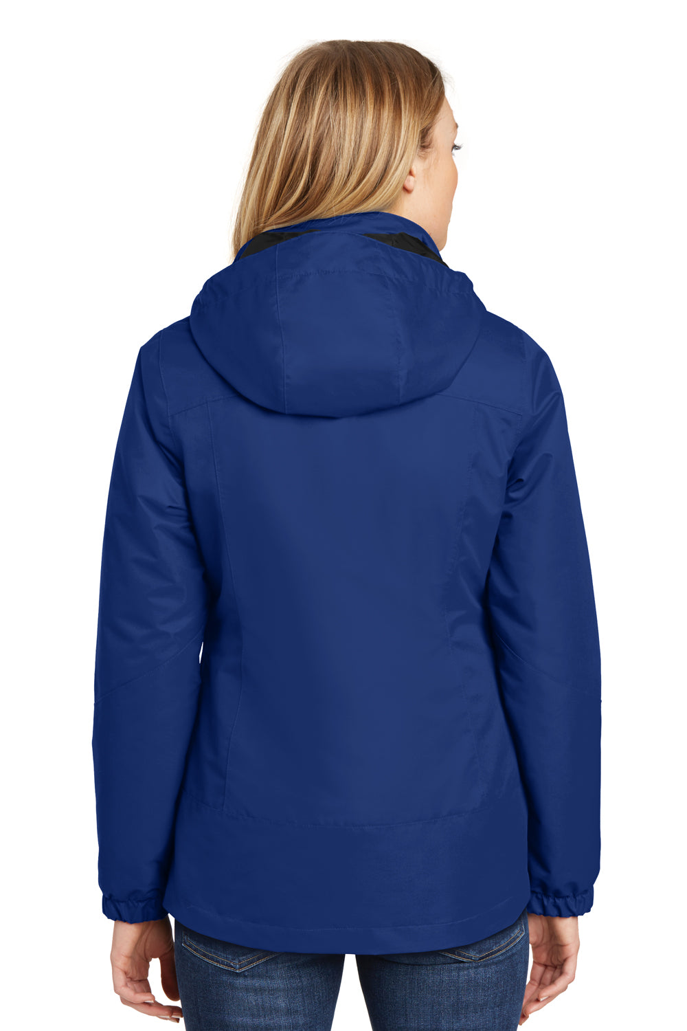 Port Authority L332 Womens Vortex 3-in-1 Waterproof Full Zip Hooded Jacket Night Blue/Black Back