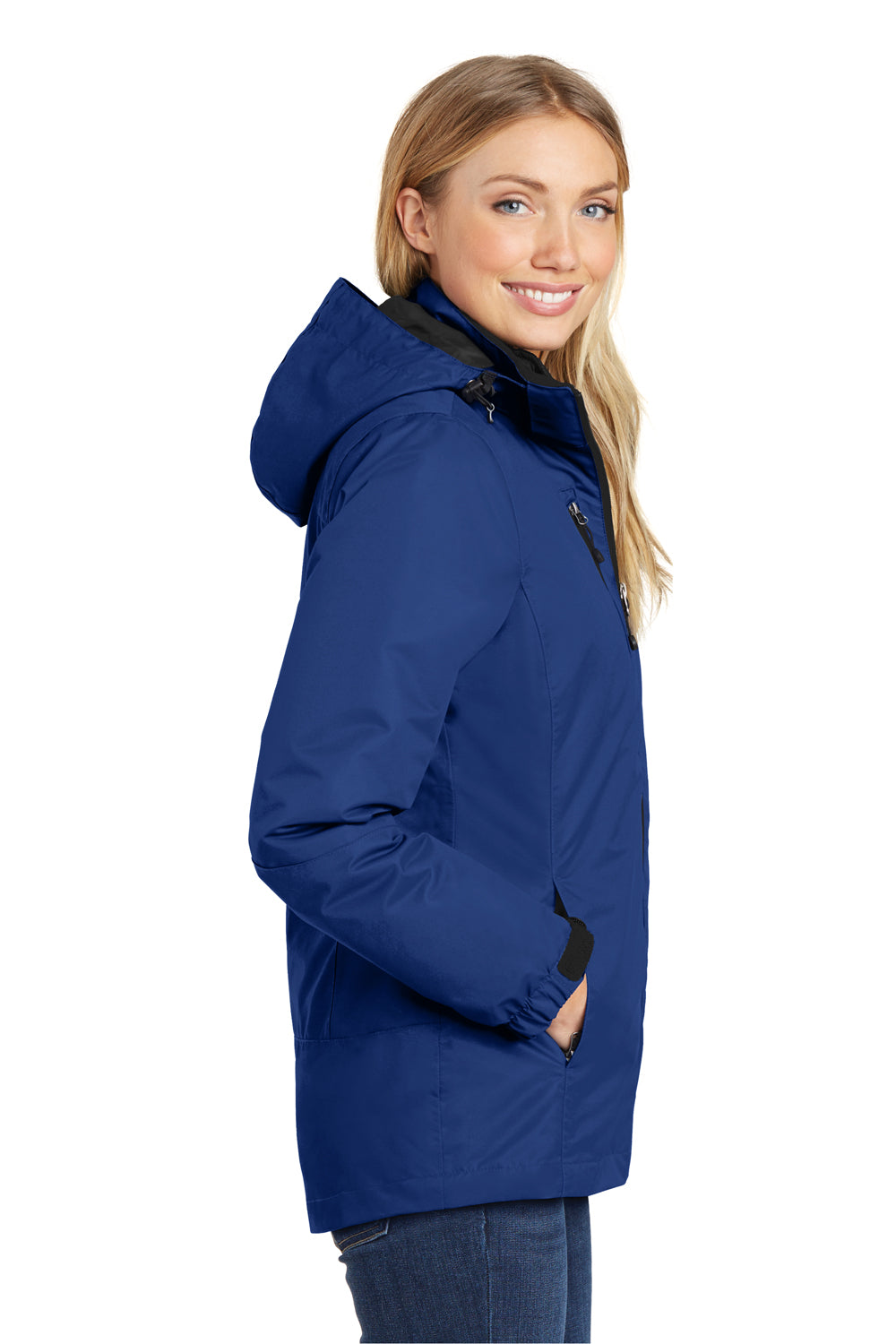 Port Authority L332 Womens Vortex 3-in-1 Waterproof Full Zip Hooded Jacket Night Blue/Black Side