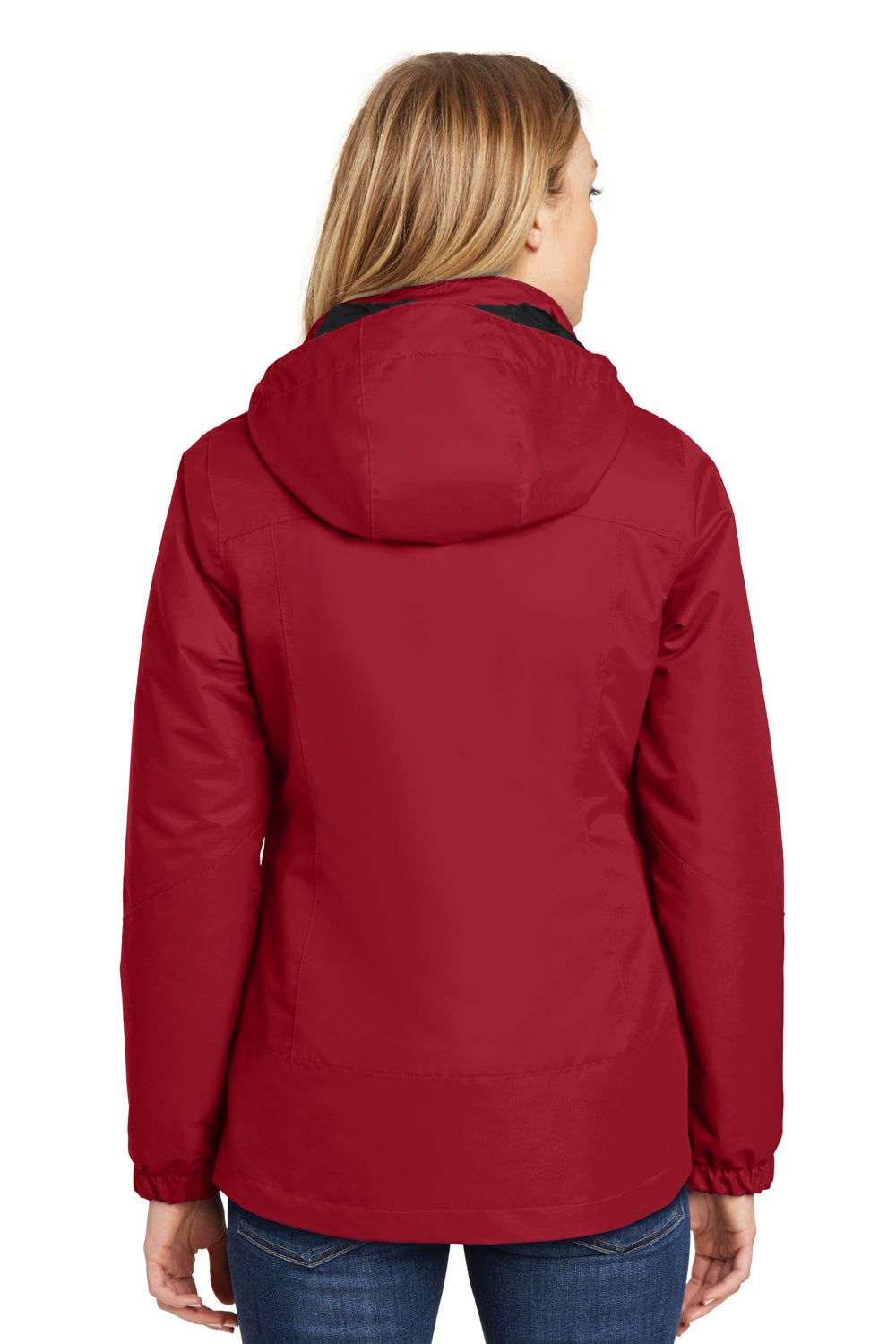 Port Authority L332 Womens Vortex 3-in-1 Waterproof Full Zip Hooded Jacket Red/Black Back