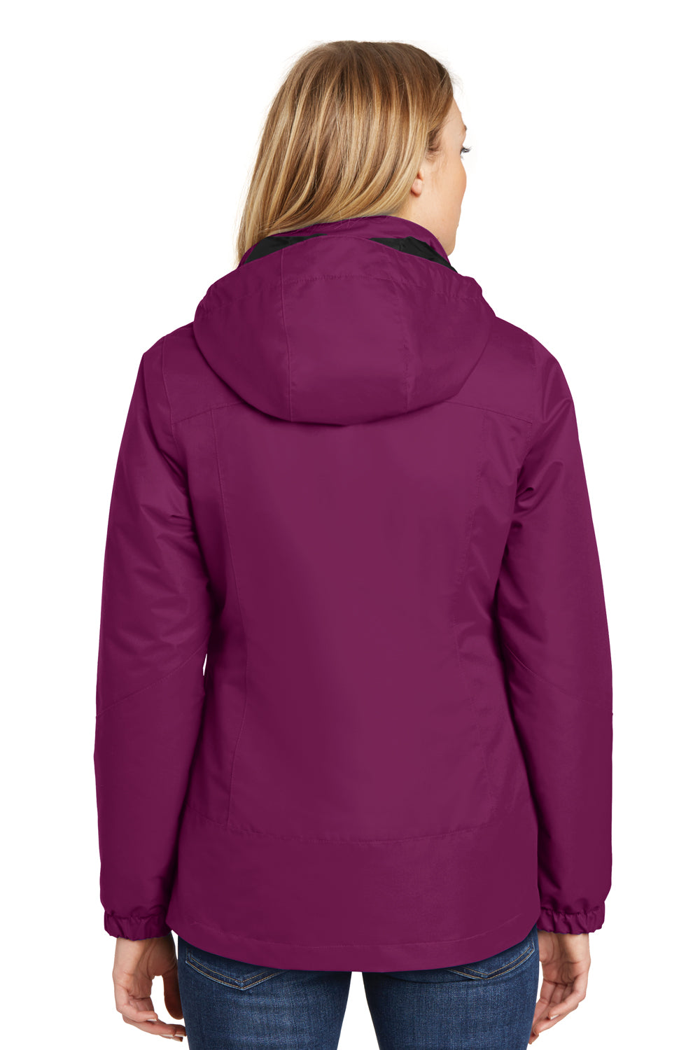 Port Authority L332 Womens Vortex 3-in-1 Waterproof Full Zip Hooded Jacket Berry Purple/Black Back