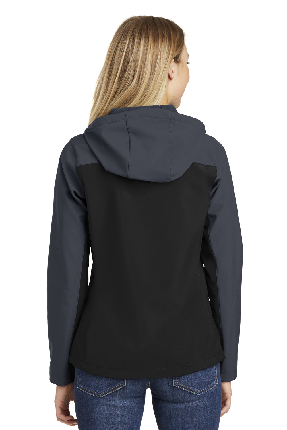 Port Authority L335 Womens Core Wind & Water Resistant Full Zip Hooded Jacket Black/Grey Back