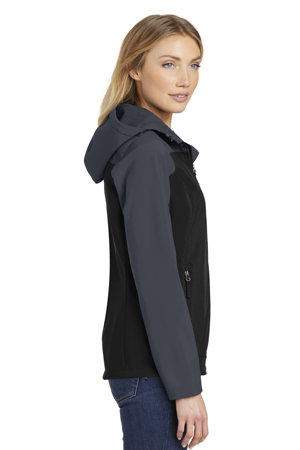 Port Authority L335 Womens Core Wind & Water Resistant Full Zip Hooded Jacket Black/Grey Side