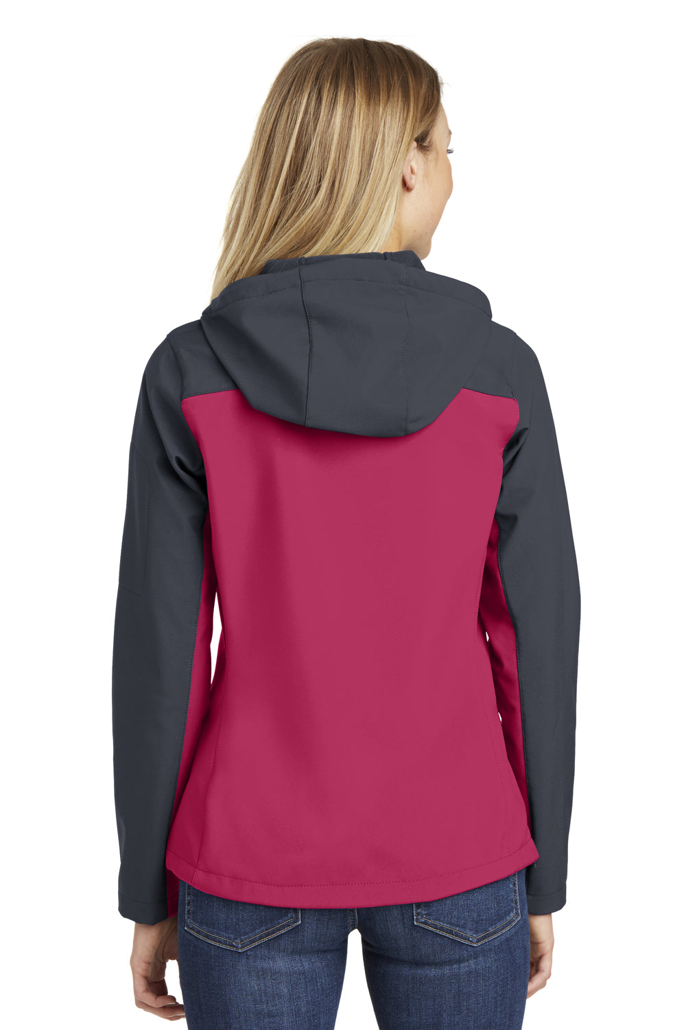 Port Authority L335 Womens Core Wind & Water Resistant Full Zip Hooded Jacket Fuchsia Pink/Grey Back