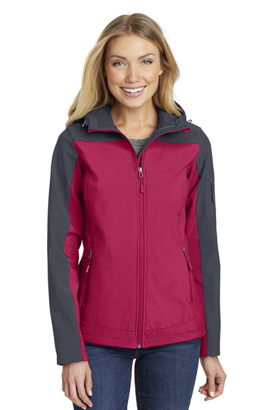 Port Authority L335 Womens Core Wind & Water Resistant Full Zip Hooded Jacket Fuchsia Pink/Grey Front