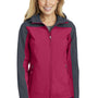 Port Authority Womens Core Wind & Water Resistant Full Zip Hooded Jacket - Dark Fuchsia Pink/Battleship Grey - Closeout