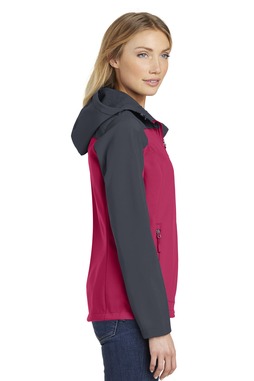 Port Authority L335 Womens Core Wind & Water Resistant Full Zip Hooded Jacket Fuchsia Pink/Grey Side