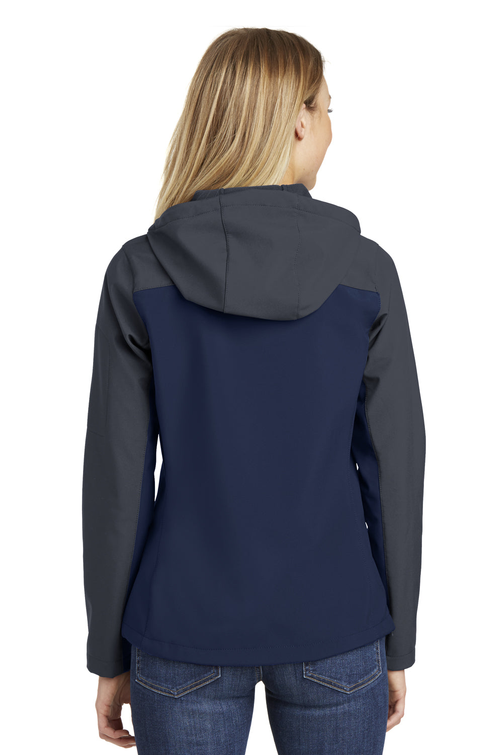 Port Authority L335 Womens Core Wind & Water Resistant Full Zip Hooded Jacket Navy Blue/Grey Back