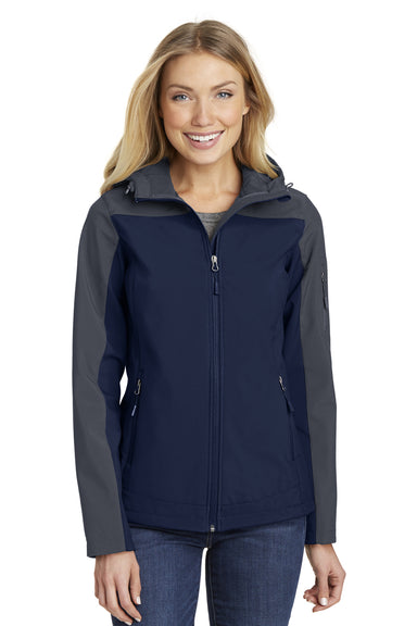 Port Authority L335 Womens Core Wind & Water Resistant Full Zip Hooded Jacket Navy Blue/Grey Front