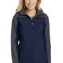 Port Authority Womens Core Wind & Water Resistant Full Zip Hooded Jacket - Dress Navy Blue/Battleship Grey