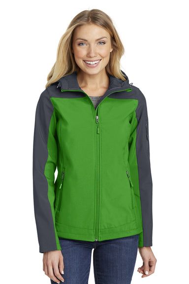 Port Authority L335 Womens Core Wind & Water Resistant Full Zip Hooded Jacket Green/Grey Front