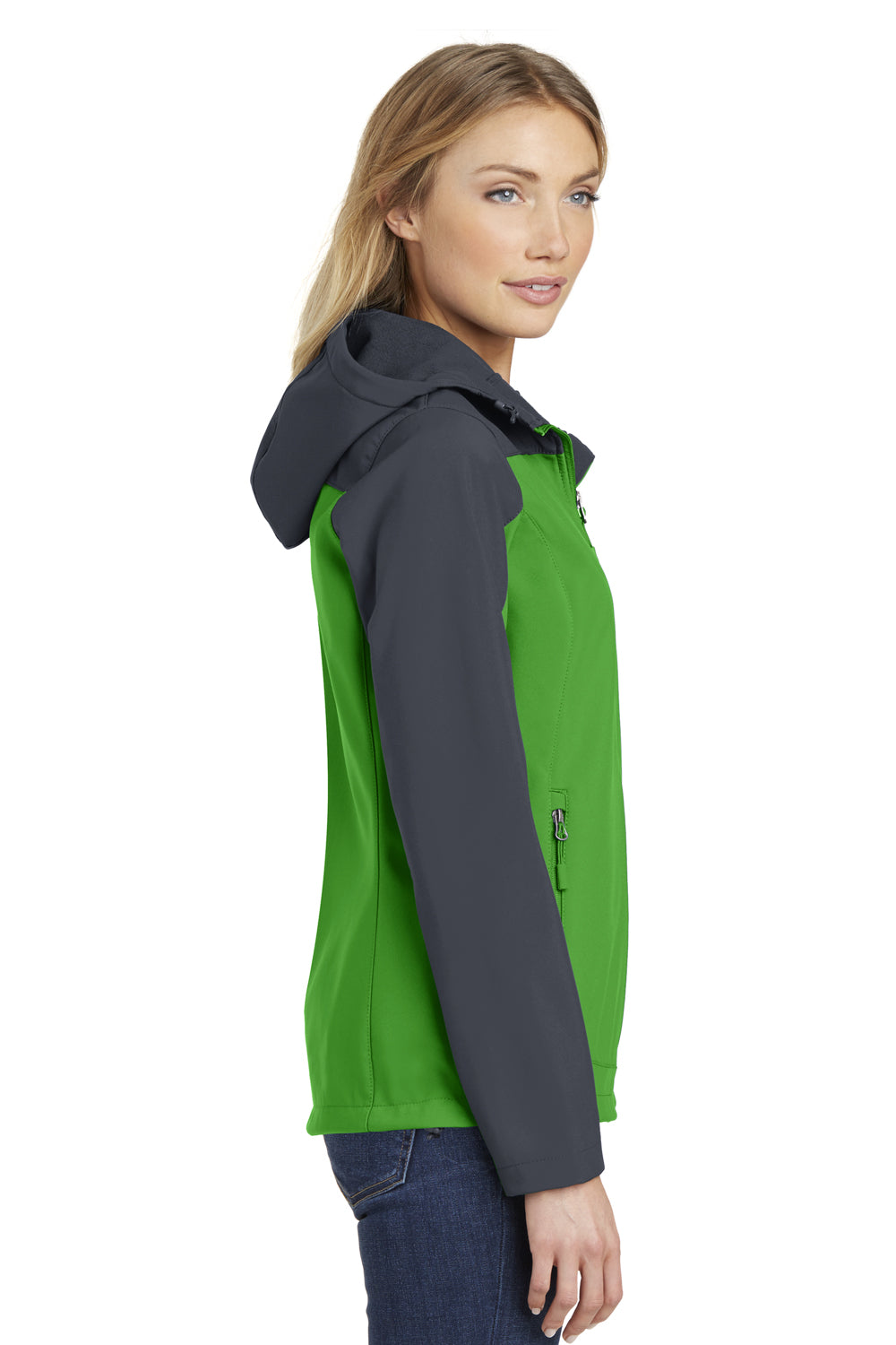 Port Authority L335 Womens Core Wind & Water Resistant Full Zip Hooded Jacket Green/Grey Side