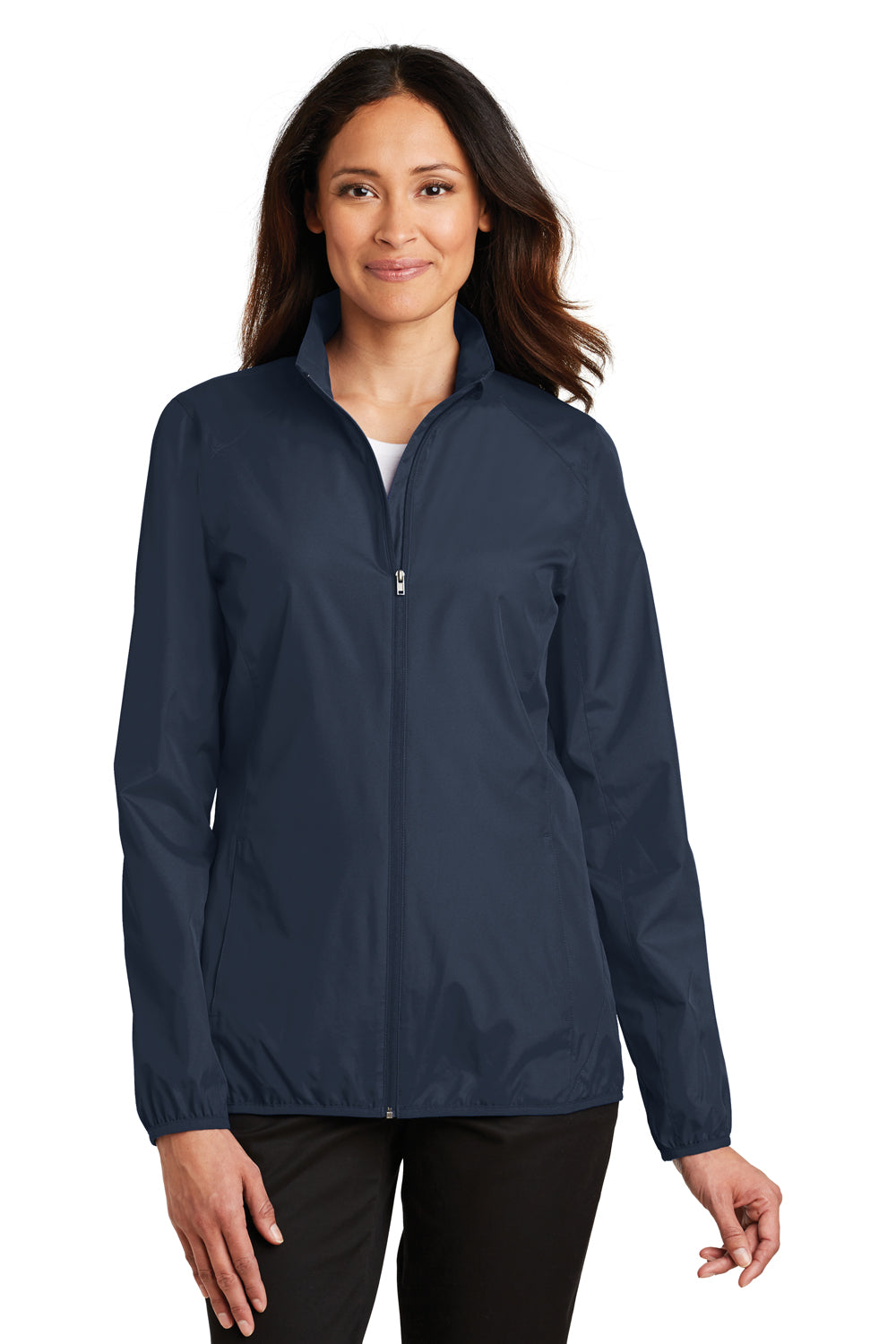 Port Authority L344 Womens Zephyr Wind & Water Resistant Full Zip Jacket Navy Blue Front