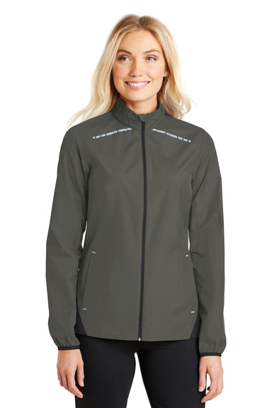 Port Authority L345 Womens Zephyr Reflective Hit Wind & Water Resistant Full Zip Jacket Grey Steel Front