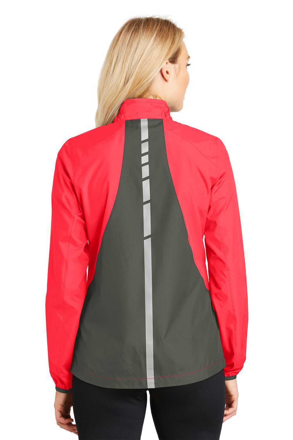 Port Authority L345 Womens Zephyr Reflective Hit Wind & Water Resistant Full Zip Jacket Hot Coral Pink Back