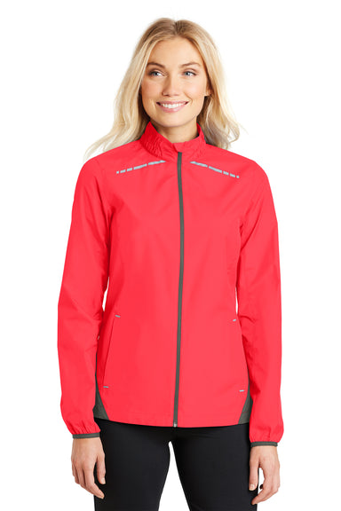 Port Authority L345 Womens Zephyr Reflective Hit Wind & Water Resistant Full Zip Jacket Hot Coral Pink Front